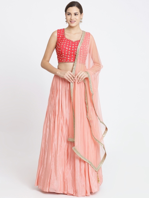 Koskii Peach-Coloured & Pink Embellished Ready to Wear Lehenga & Blouse with Dupatta