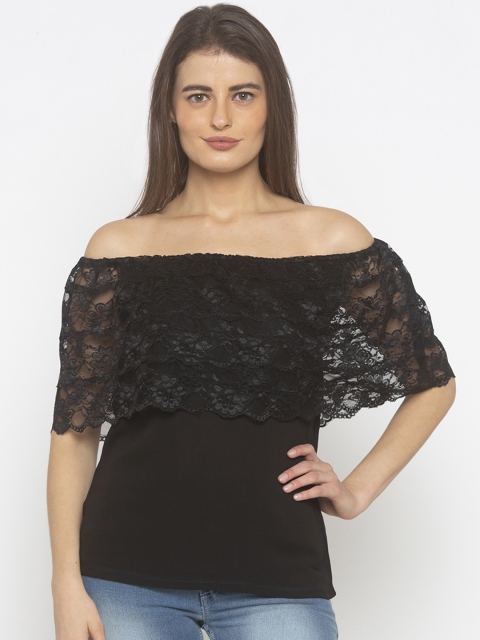 Iti Women Black Self Design Bardot Top