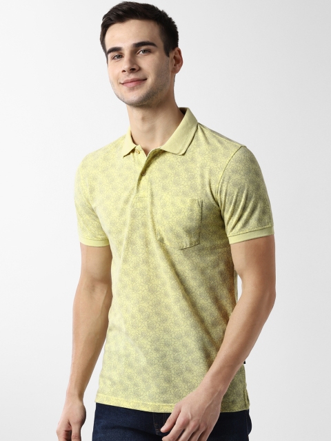 Peter England Casuals Men Yellow & Grey Printed Polo Collar T-shirt