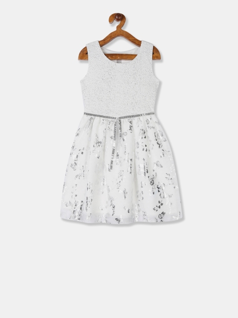 The Childrens Place Girls White Printed Fit and Flare Dress