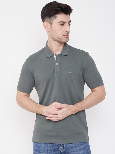 Octave Men Fern Green Solid Polo Collar T-shirt