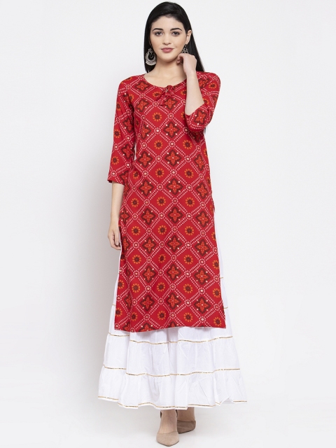 Clora Creation Women Red & White Printed Kurta with Sharara