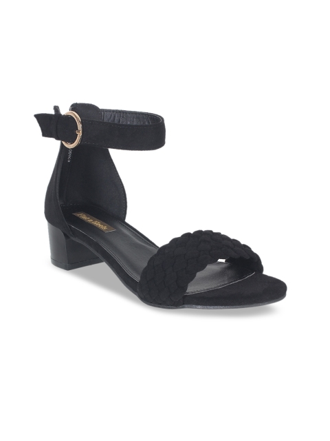 Flat n Heels Women Black Woven Design Suede Mid-Top Heels