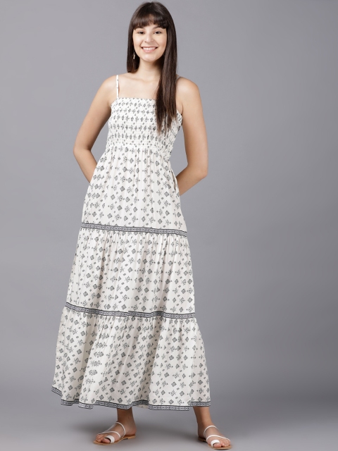 Tokyo Talkies Women White & Black Printed Maxi Dress