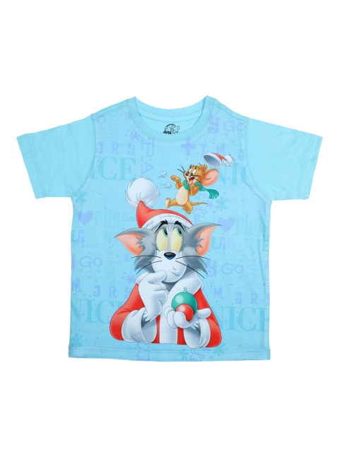 Tom & Jerry Boys Blue Printed Round Neck T-shirt