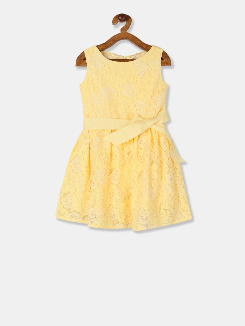 The Childrens Place Girls Yellow Self Design Fit and Flare Dress