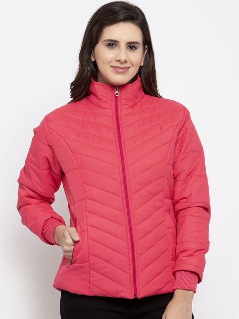 VOXATI Women Peach-Coloured Solid Padded Jacket