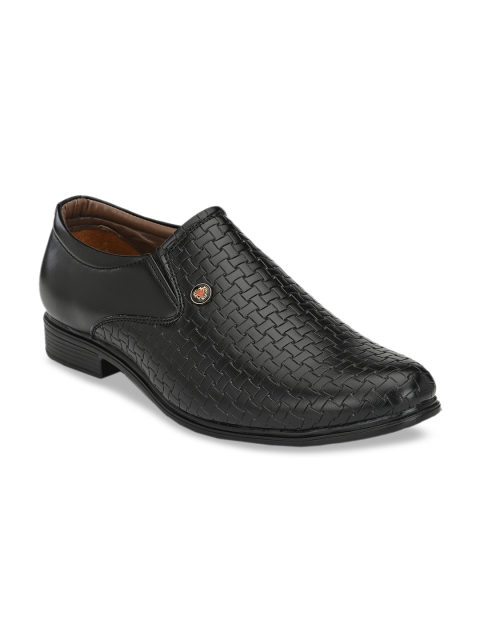 John Karsun Men Black Woven Design Formal Slip-Ons