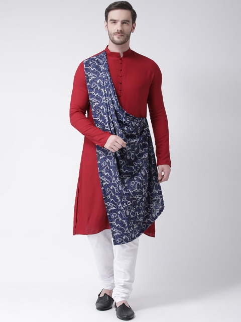 DEYANN Men Red & Navy Blue Solid Straight Kurta