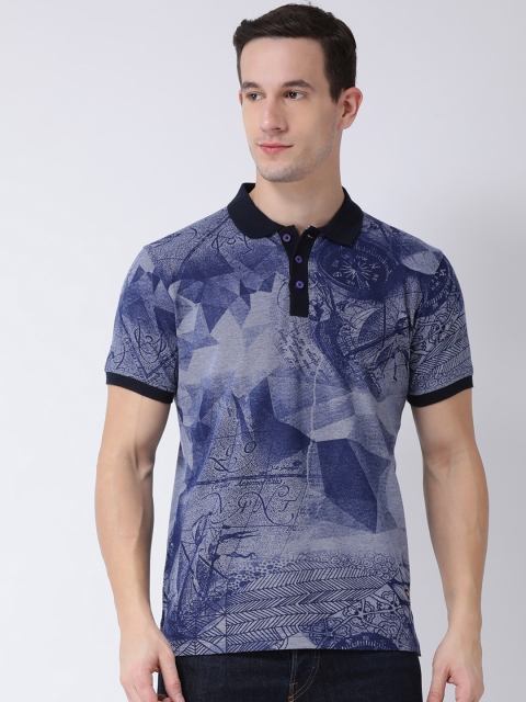Club York Men Blue Printed Polo Collar T-shirt