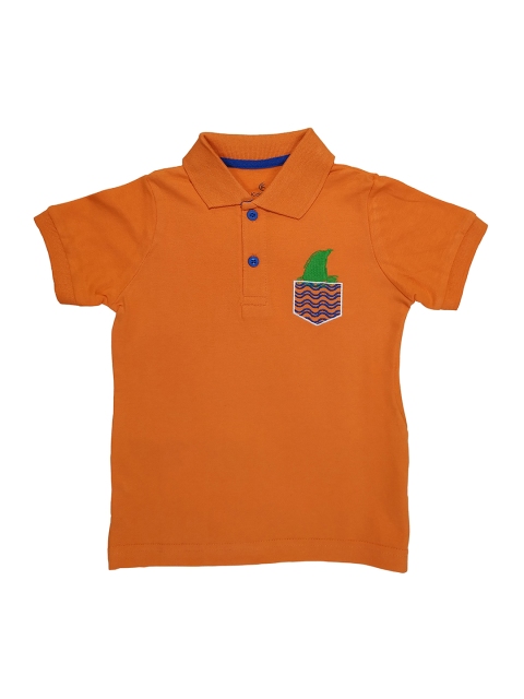 KiddoPanti Boys Orange Solid Polo Collar T-shirt
