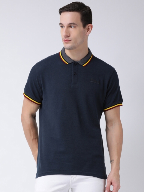 Club York Men Navy Blue Solid Polo Collar T-shirt