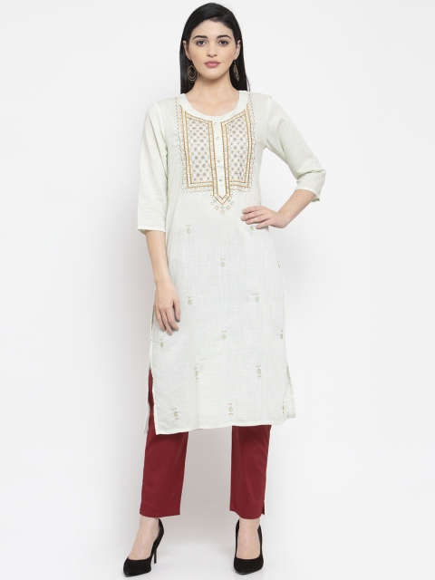 Clora Creation Women Sea Green Embroidered Straight Kurta