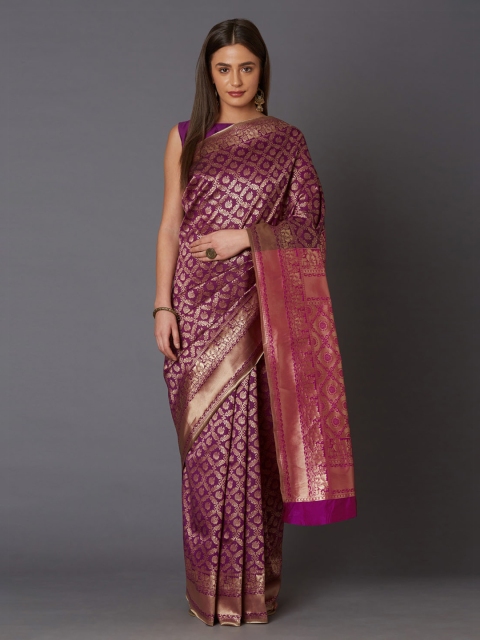 Mitera Purple & Gold-Toned Silk Blend Woven Design Banarasi Saree