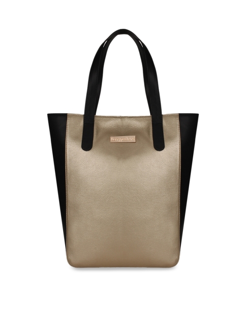 Berrypeckers Muted Gold-Toned & Black Colourblocked Tote Bag