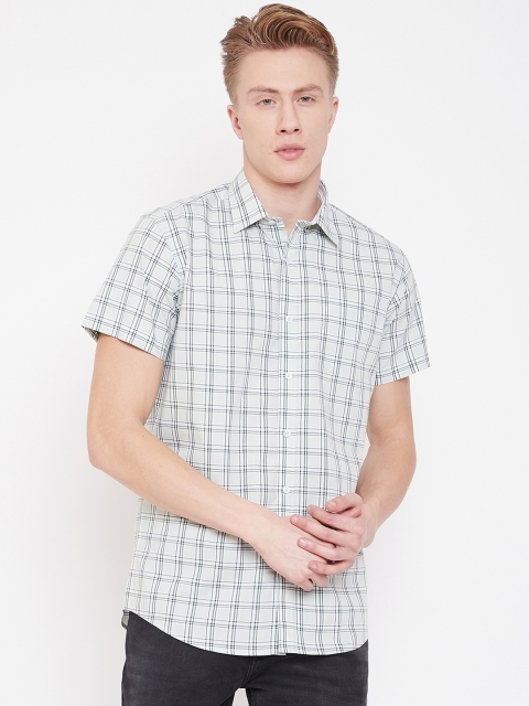 METTLE Men Sea Green & Grey Regular Fit Checked Casual Shirt