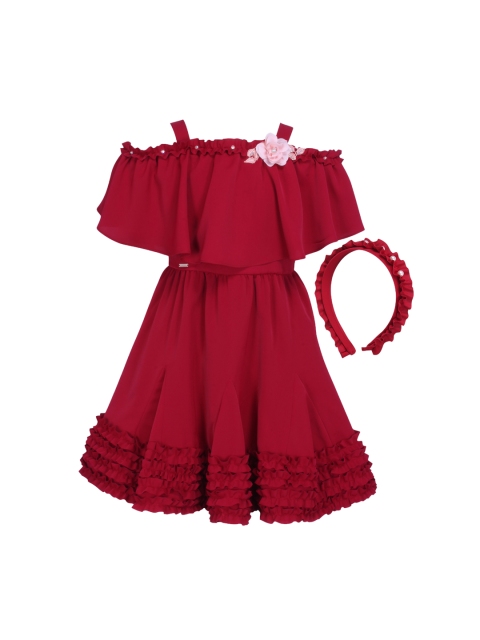 CUTECUMBER Girls Red Solid Fit and Flare Dress