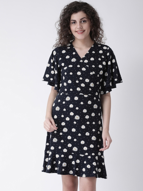Leo Sansini Women Navy Blue & White Printed Wrap Dress