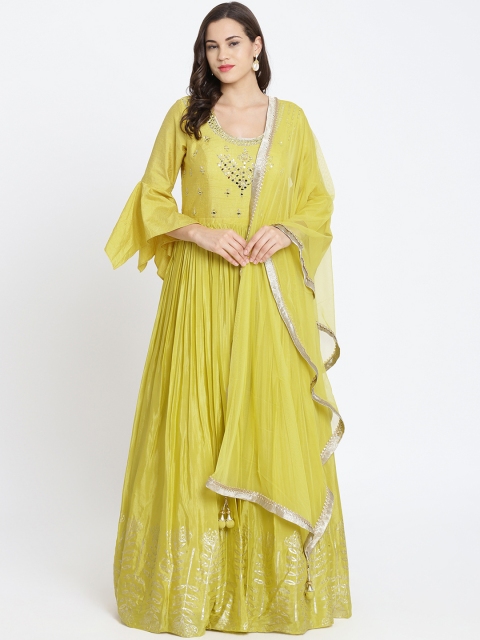 Koskii Women Yellow Embellished Maxi Dress