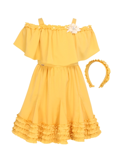 CUTECUMBER Girls Yellow Solid Fit and Flare Dress