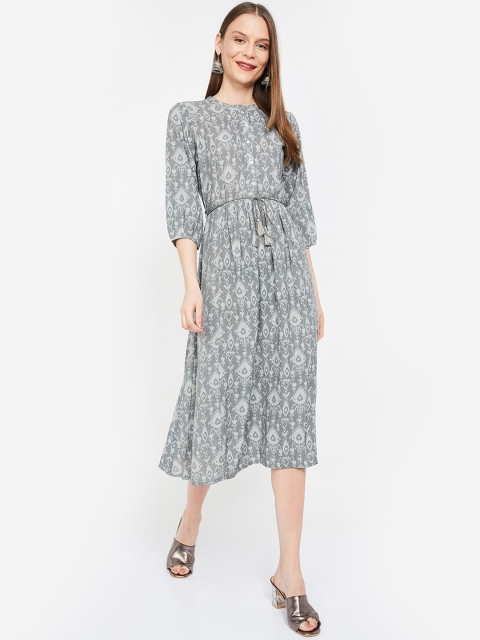 Colour Me by Melange Women Grey Printed Fit and Flare Dress