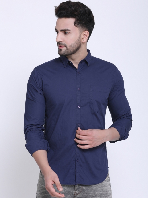 Crosscreek Men Navy Blue Slim Fit Solid Casual Shirt