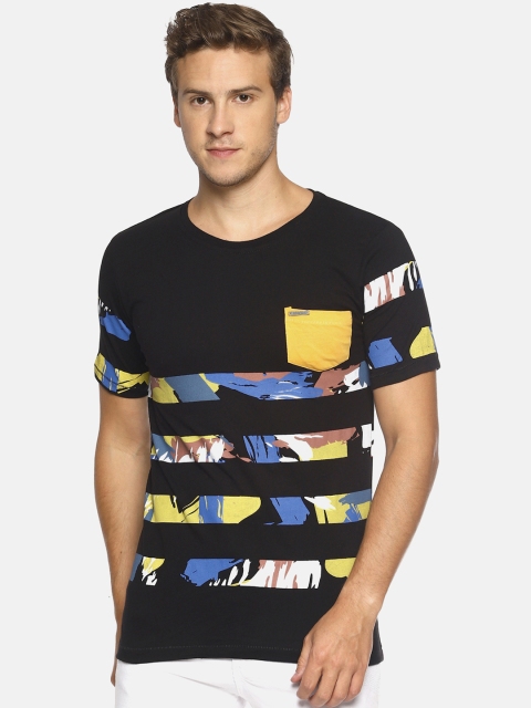 IMPACKT Men Black & Blue Striped Round Neck T-shirt
