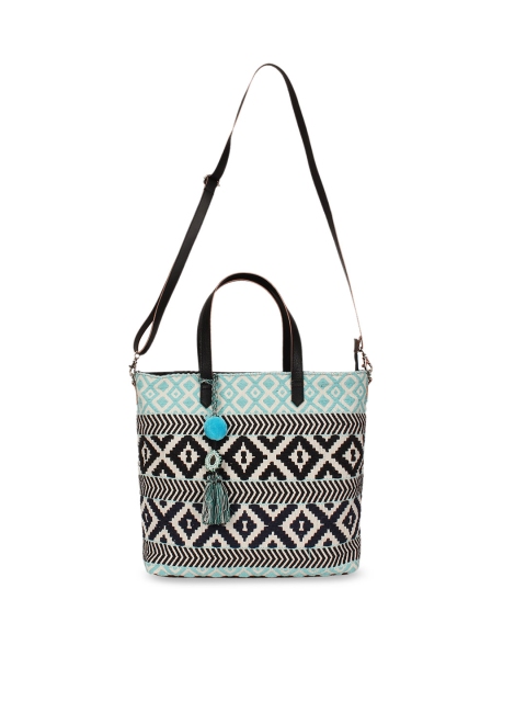 Anekaant Blue & Black Self Design Tote Bag
