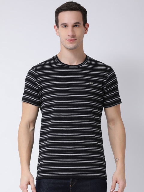 Club York Men Black & Grey Striped Round Neck T-shirt