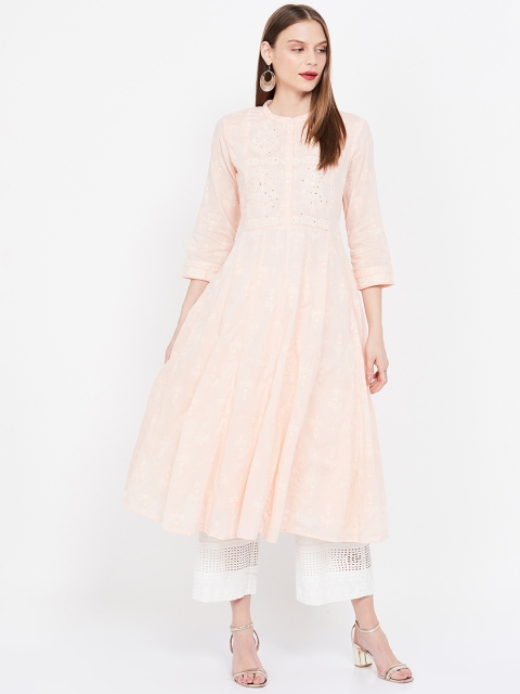 Melange by Lifestyle Women Peach-Coloured Embroidered Anarkali Kurta