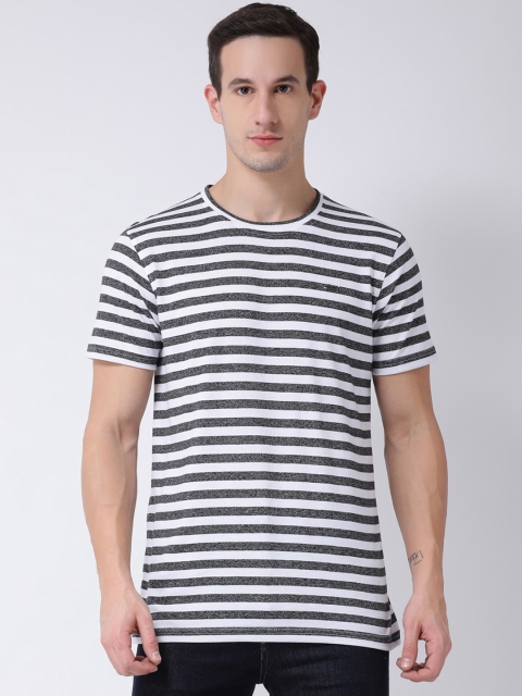 Club York Men White & Grey Striped Round Neck T-shirt