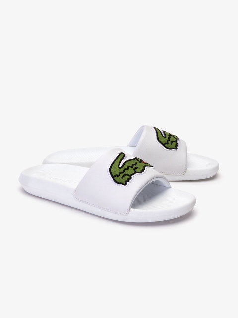 Lacoste Men White & Green Printed Sliders