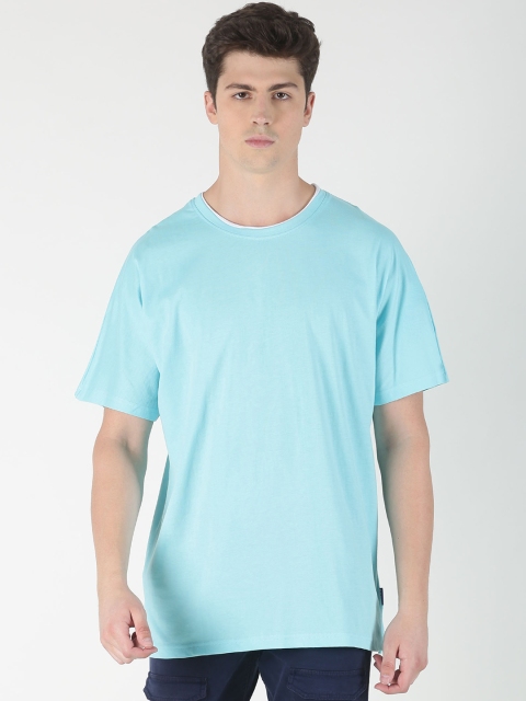 Blue Saint Men Turquoise Blue Solid Round Neck T-shirt