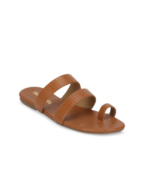 Truffle Collection Women Tan Brown Textured One Toe Flats