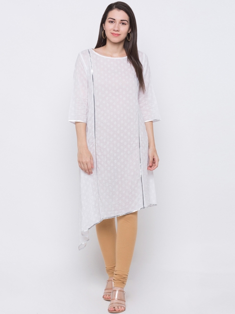 Globus Women White Printed A-Line Kurta