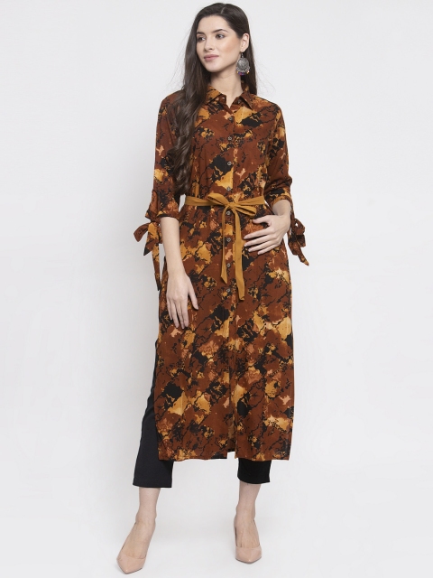 Indibelle Women Brown Animal Printed Regular Kurta with Trousers