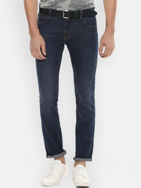 Louis Philippe Jeans Men Navy Blue Slim Fit Mid-Rise Clean Look Stretchable Jeans