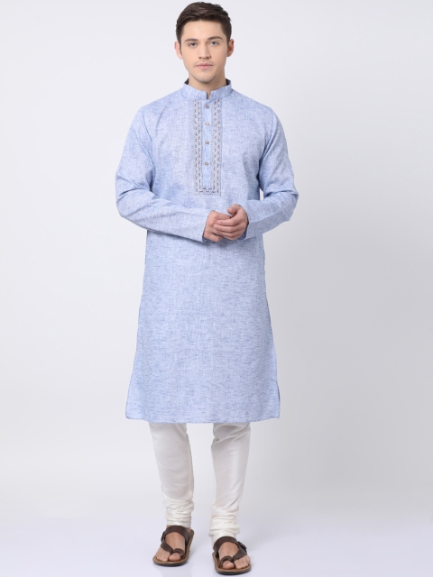 TABARD Men Blue & White Embroidered Kurta with Churidar