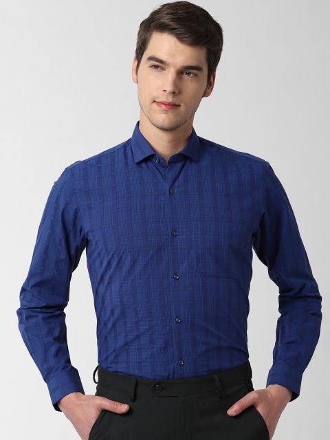 Peter England Men Blue Regular Fit Checked Formal Shirt