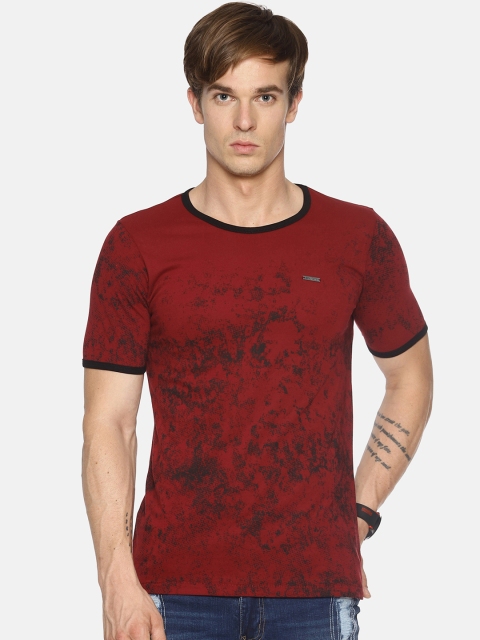 IMPACKT Men Maroon & Black Printed Slim Fit Round Neck T-shirt