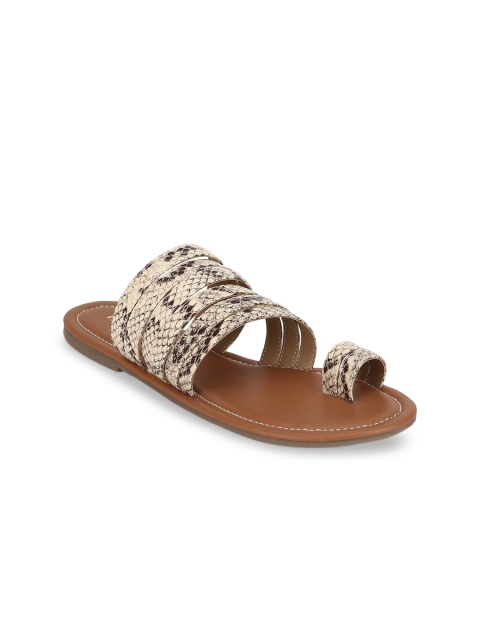 Truffle Collection Women Beige Textured One Toe Flats