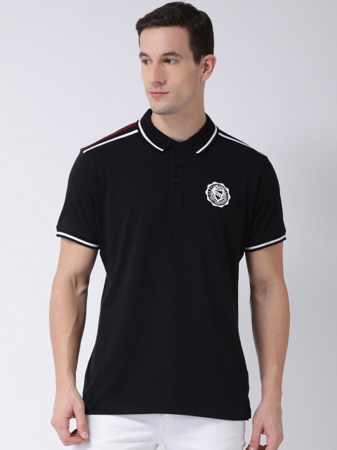 Club York Men Black Solid Polo Collar T-shirt