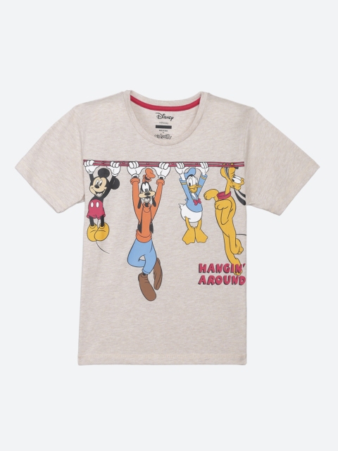 Kids Ville Boys Taupe Mickey & Friends Printed Round Neck T-shirt