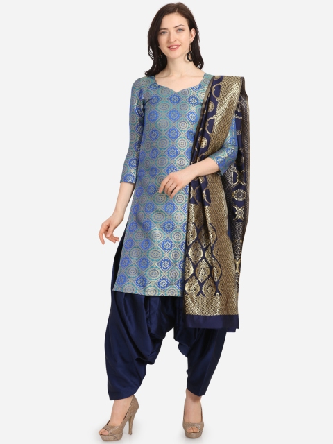 Kvsfab Blue Silk Blend Woven Design Unstitched Dress Material