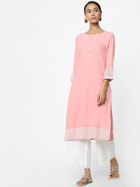 Naari Women Pink Solid Straight Kurta