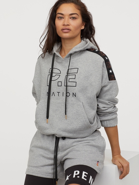H&M Women Grey Cotton Hoodie