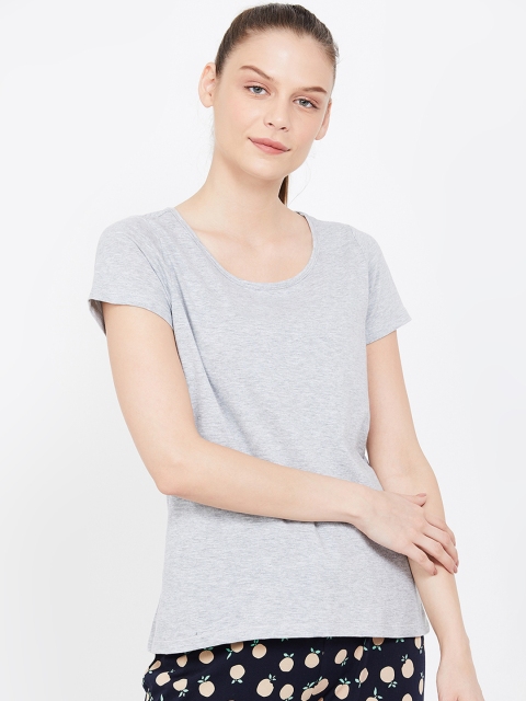 Ginger by Lifestyle Women Grey Melange Solid Lounge T-Shirt
