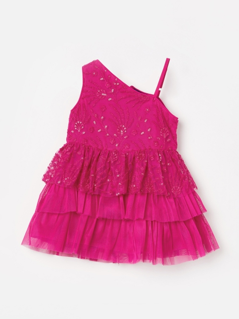 Juniors by Lifestyle Girls Pink Embellished Fit and Flare Dress