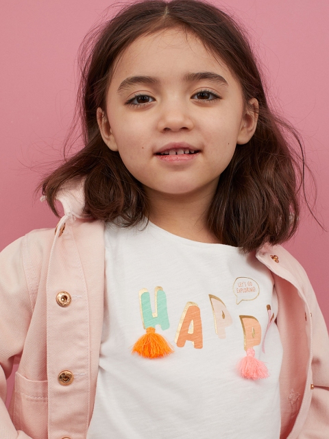 H&M Girls White & Orange Motif-Front Top