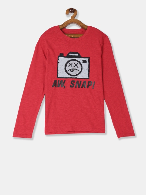 GAP Boys Red Sequinned Round Neck T-shirt
